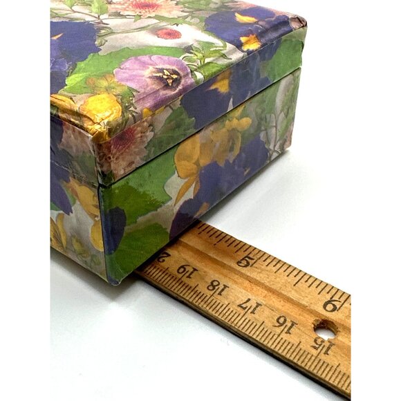 Handcrafted Floral Cardboard Box Trinkets Keepsakes Jewelry Attached Lid - Picture 6 of 8